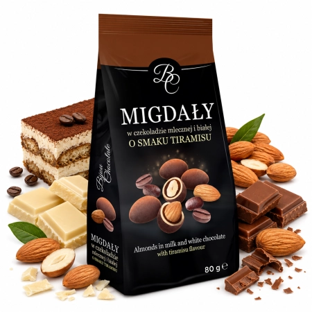 Migdały w czekoladzie mlecznej i białej o smaku tiramisu 80g